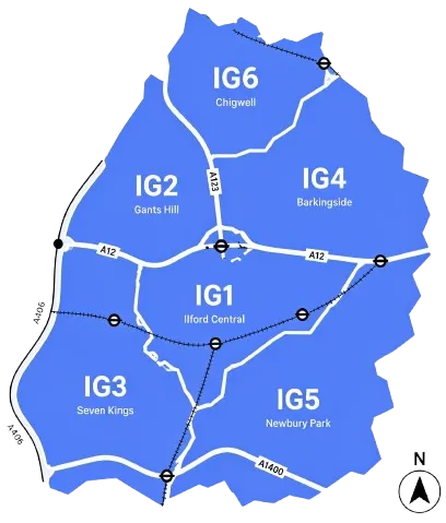 Ilford sits in East London within the London Borough of Redbridge